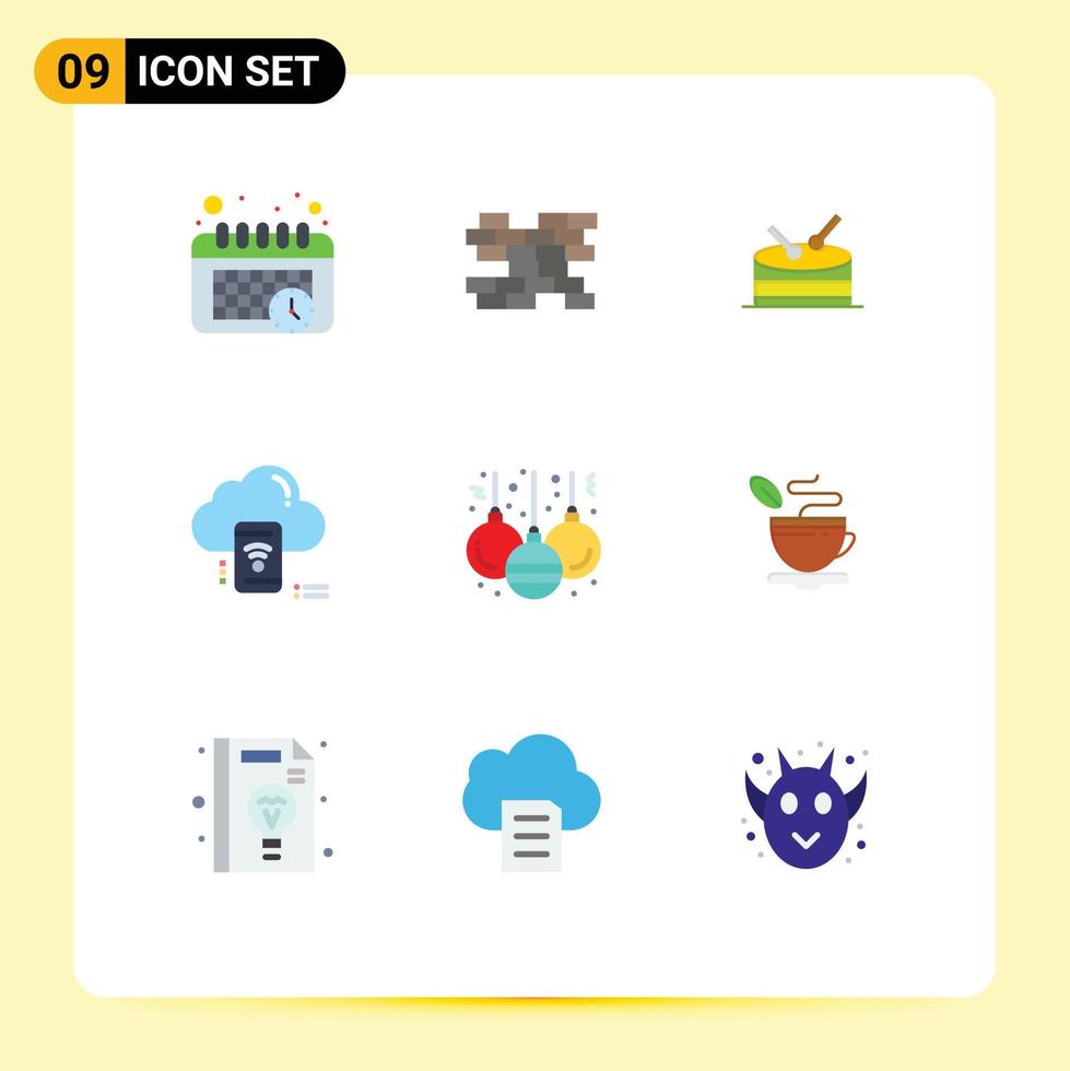 9 Universal Flat Colors Set for Web and Mobile Applications cup decoration wifi christmas connected Editable Vector Design Elements
