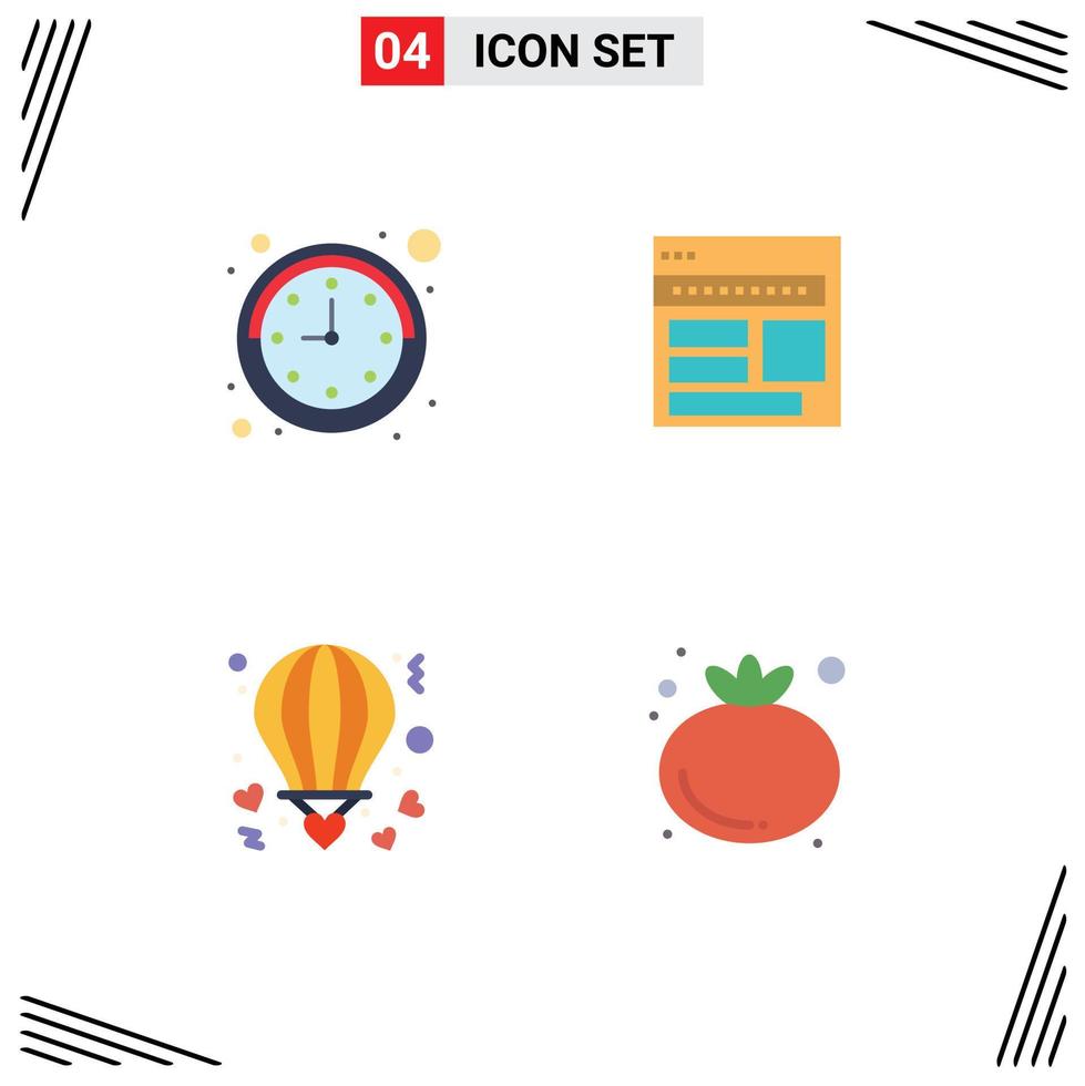 Modern Set of 4 Flat Icons and symbols such as clock webpage website corporate balloon Editable Vector Design Elements