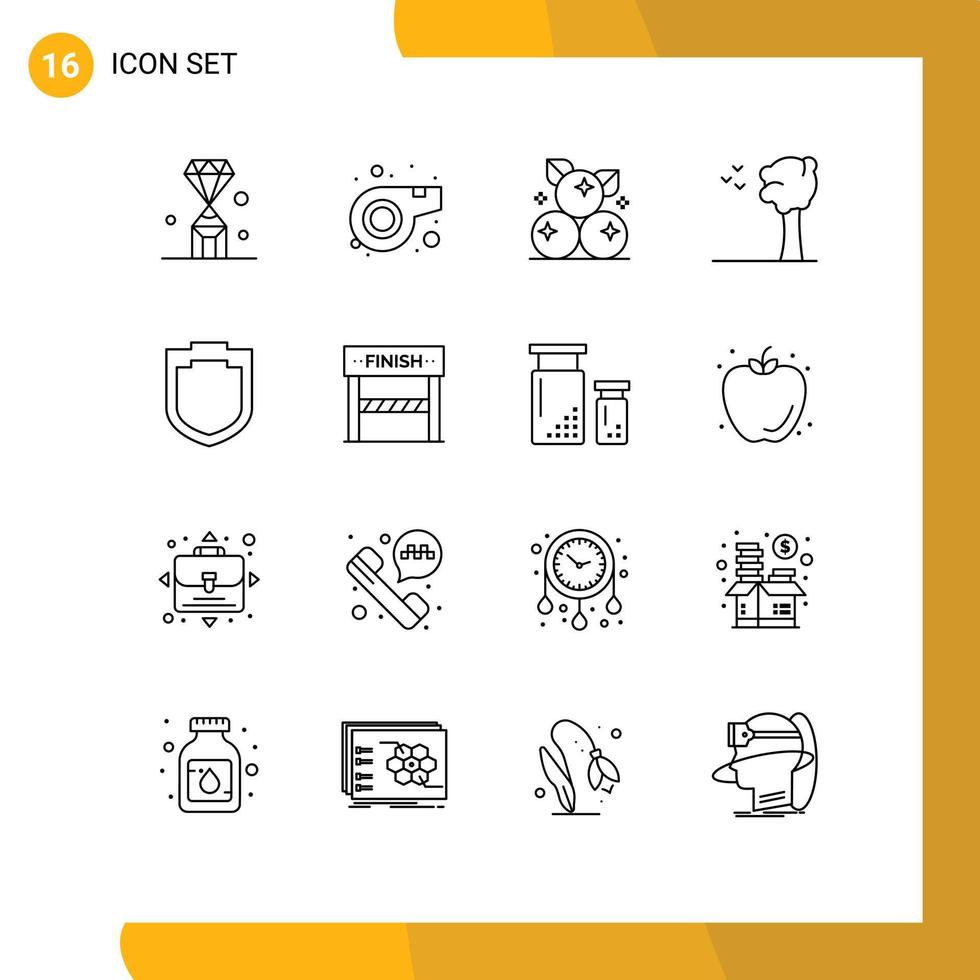 Set of 16 Modern UI Icons Symbols Signs for shield protection berry nature arbor Editable Vector Design Elements