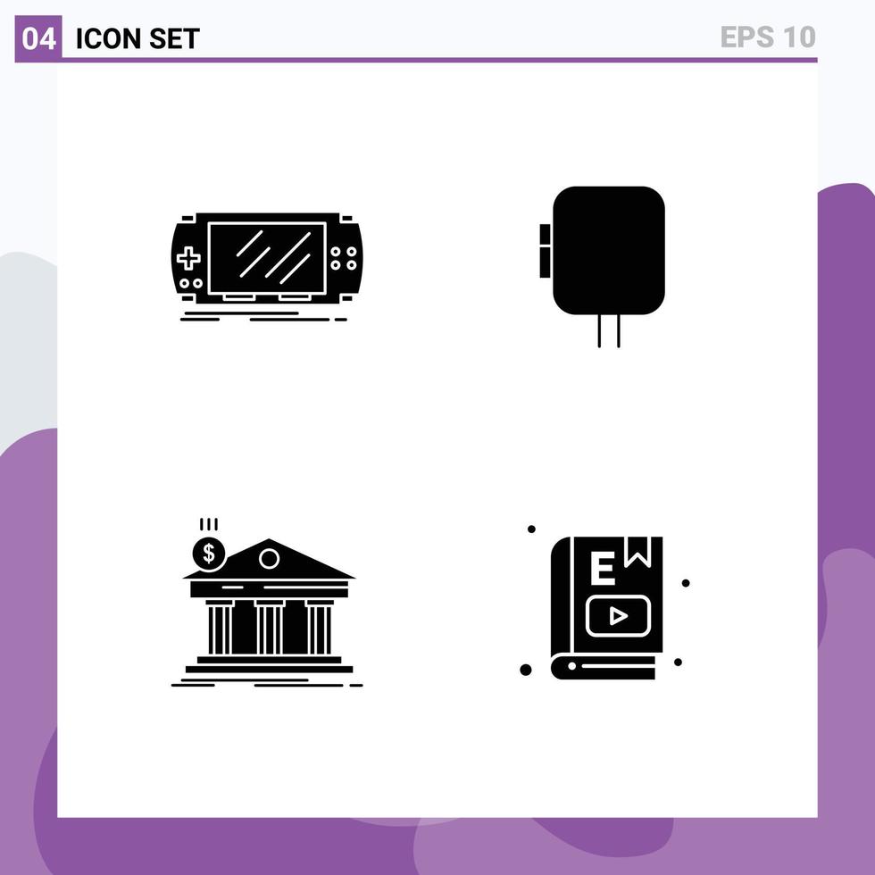 Universal Icon Symbols Group of 4 Modern Solid Glyphs of console architecture gaming energy banking Editable Vector Design Elements