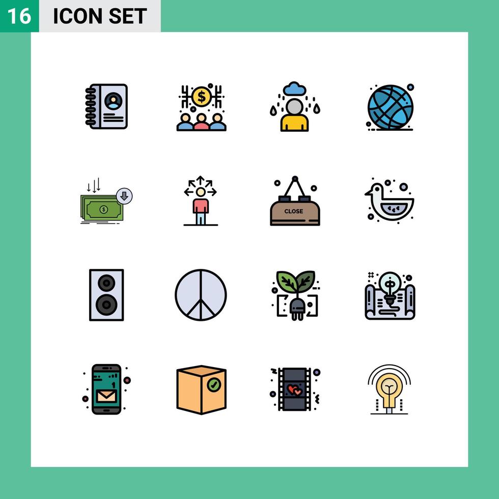 universal icono símbolos grupo de dieciséis moderno plano color lleno líneas de gastos costo nube negocio en línea editable creativo vector diseño elementos