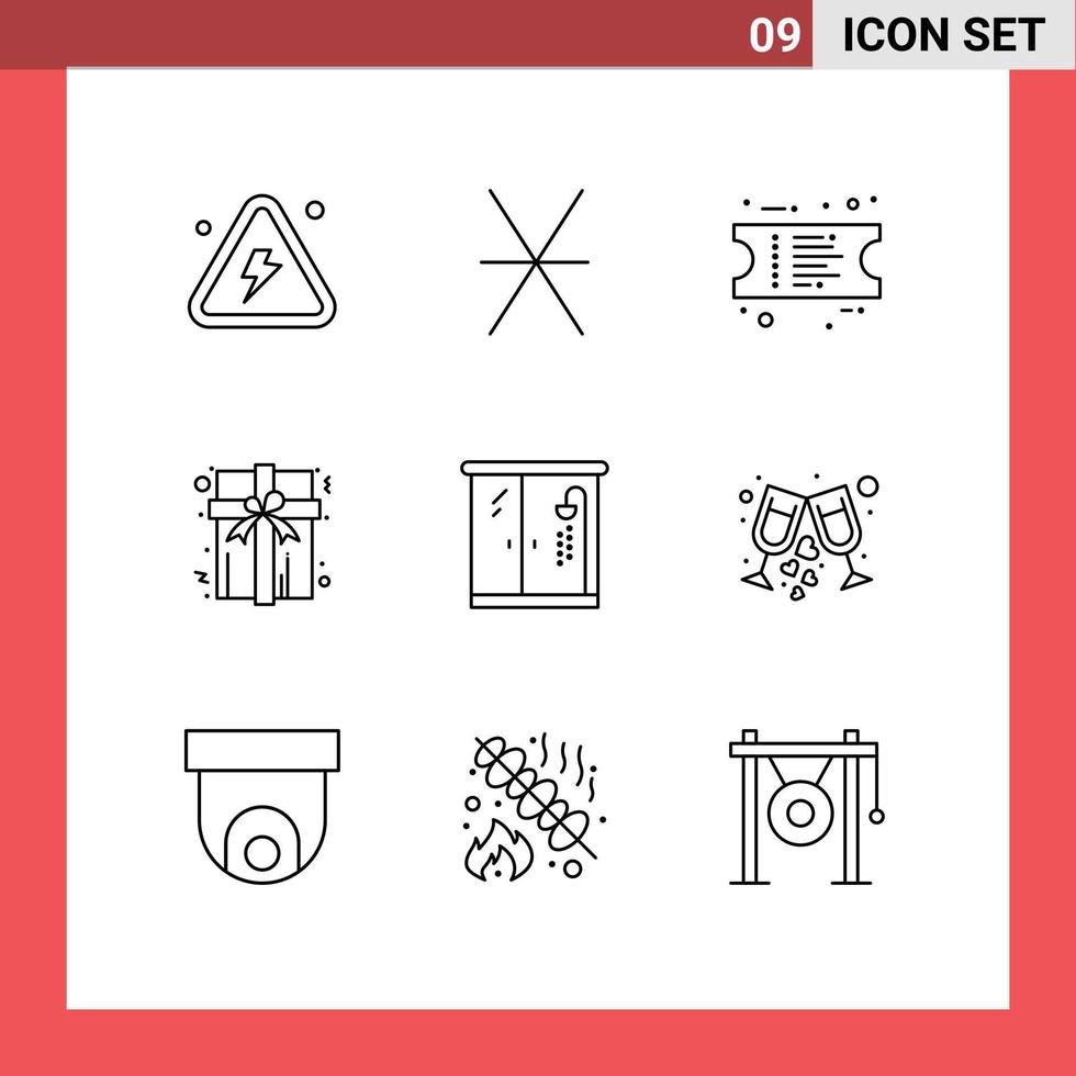 Pictogram Set of 9 Simple Outlines of bathroom home money present box Editable Vector Design Elements