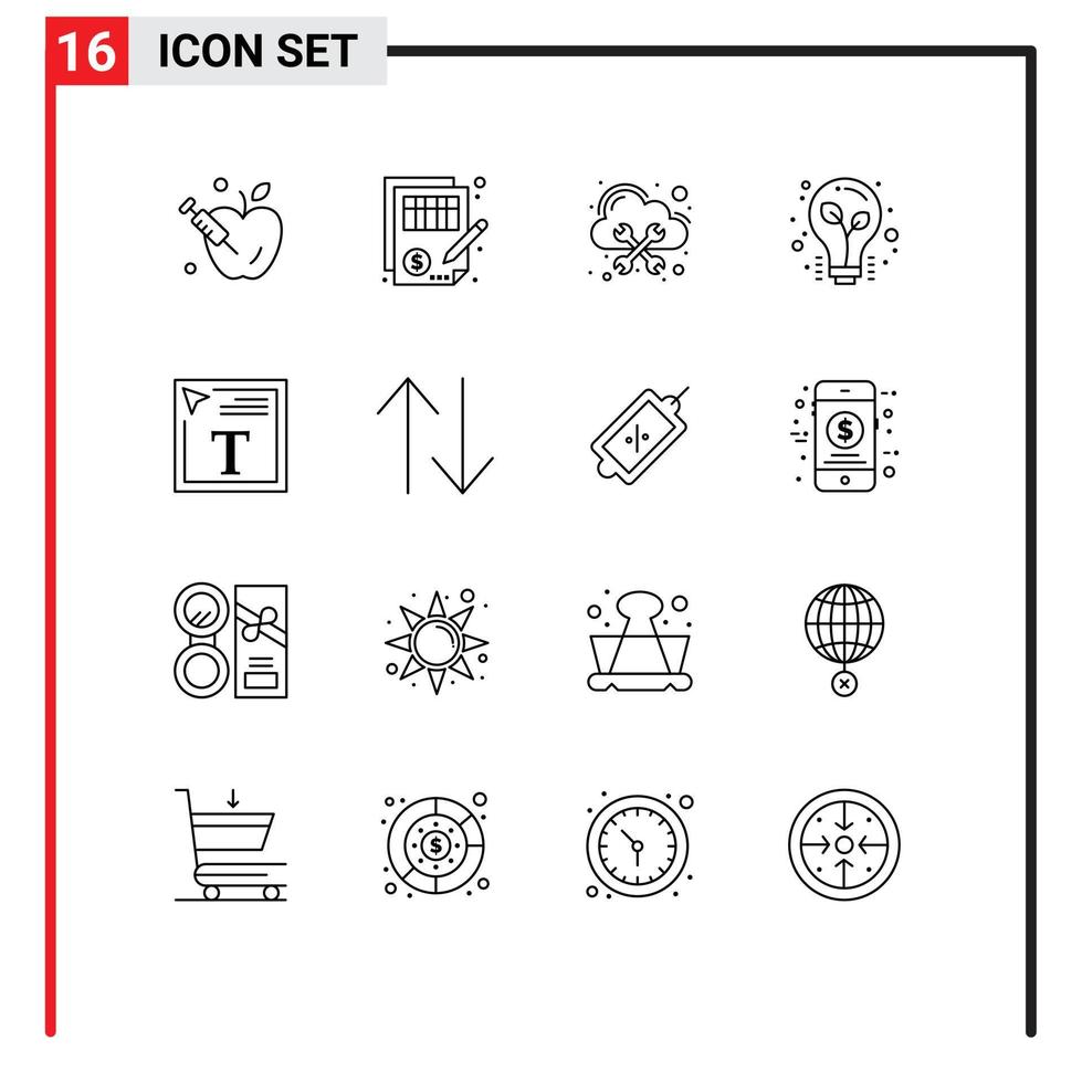 Set of 16 Commercial Outlines pack for font color tips database light bulb bulb Editable Vector Design Elements