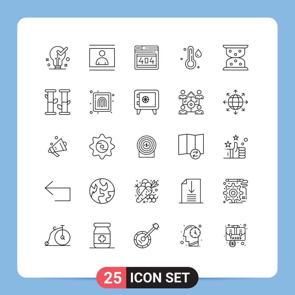 25 Thematic Vector Lines and Editable Symbols of hourglass temperature photo rain webpage Editable Vector Design Elements