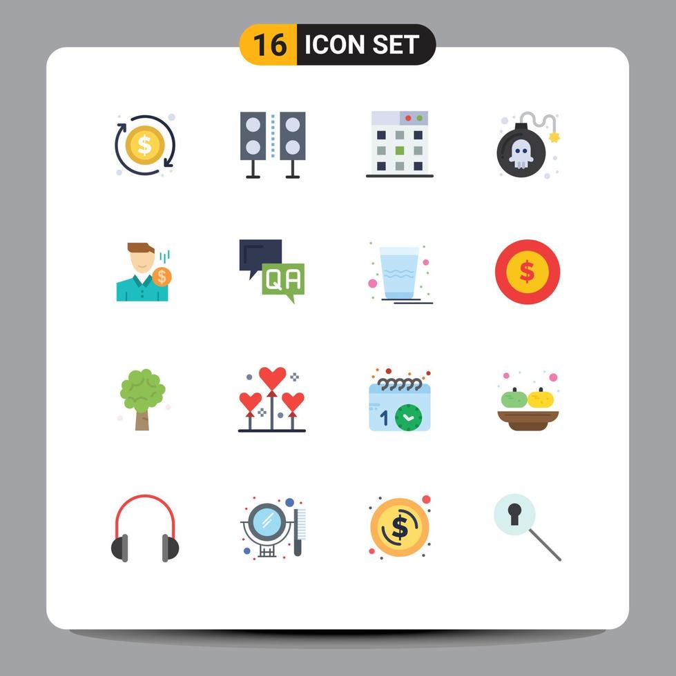 Modern Set of 16 Flat Colors Pictograph of male cost business play danger Editable Pack of Creative Vector Design Elements