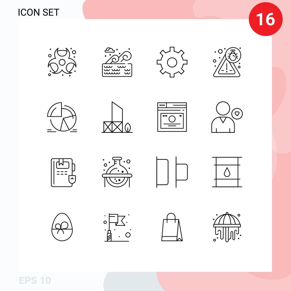 Group of 16 Outlines Signs and Symbols for analytics pie gear chart security Editable Vector Design Elements