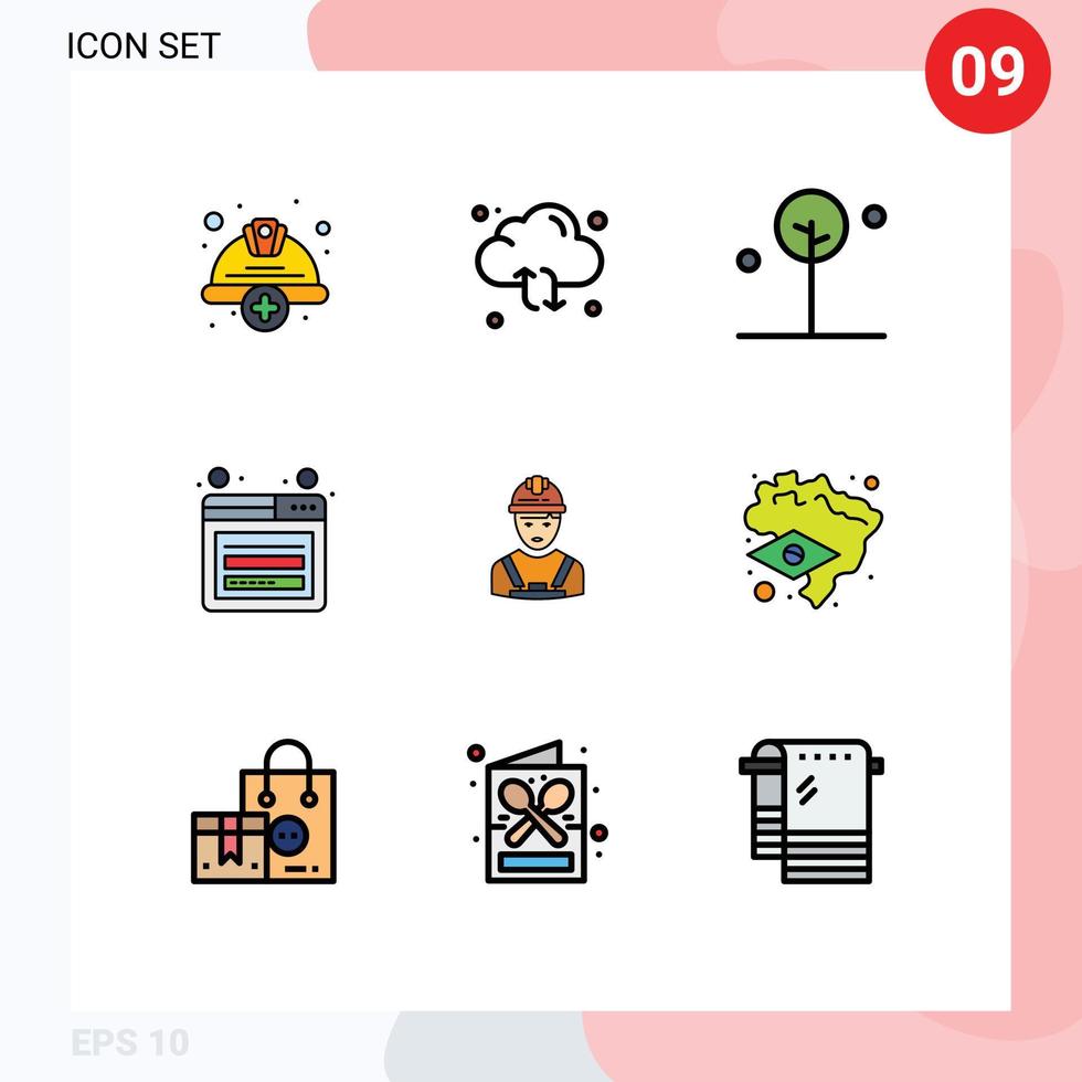 Editable Vector Line Pack of 9 Simple Filledline Flat Colors of web login arrow account nature Editable Vector Design Elements