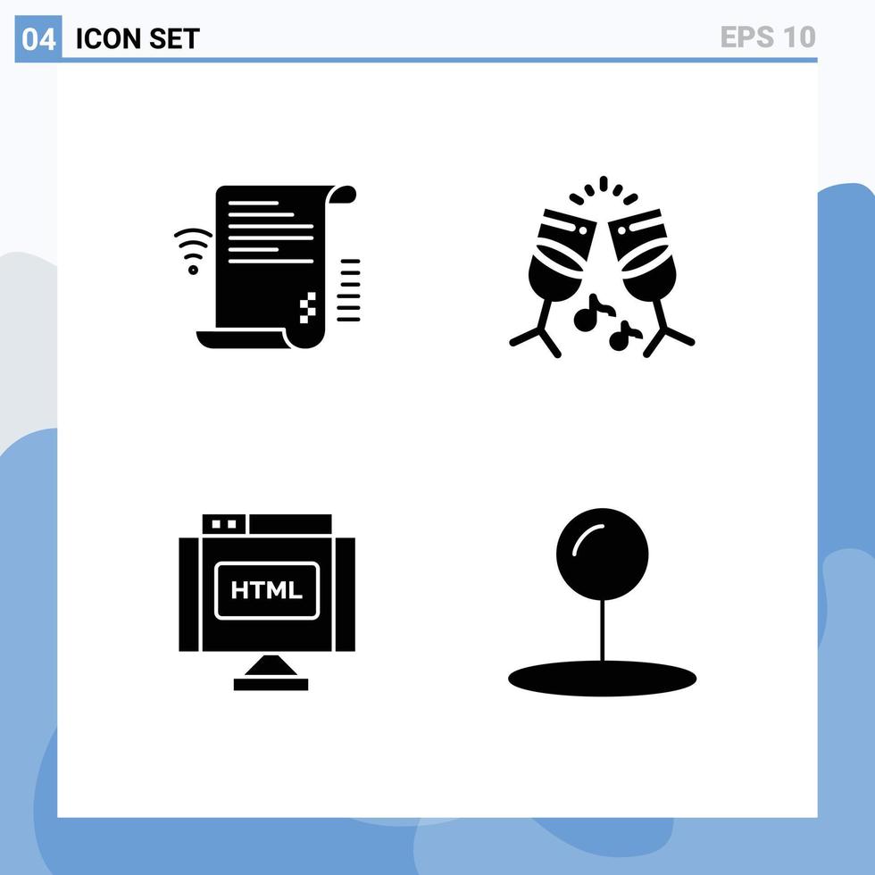 Pack of 4 creative Solid Glyphs of data find wifi drink internet Editable Vector Design Elements