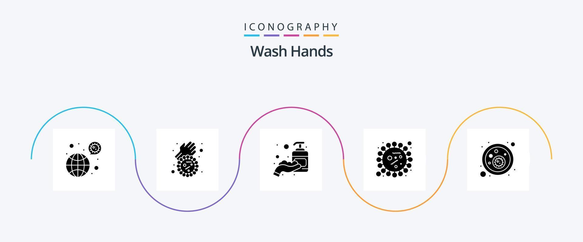 lavar manos glifo 5 5 icono paquete incluso bacterias COVID-19. virus. coronavirus. desinfectante vector