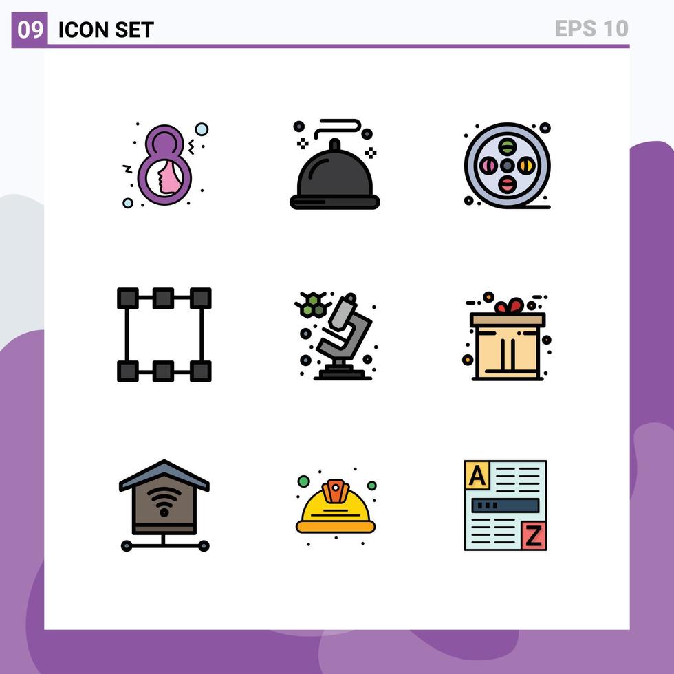 9 Creative Icons Modern Signs and Symbols of microscope rectangle service points paint Editable Vector Design Elements