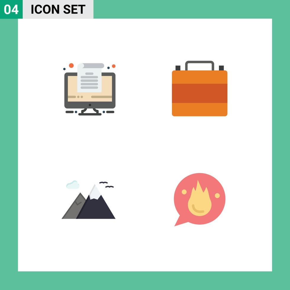 Pack of 4 creative Flat Icons of computer nature accessories clothes shop travel Editable Vector Design Elements