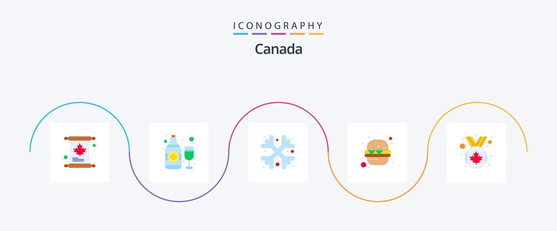 Canadá plano 5 5 icono paquete incluso medallón. nieve. alimento. hamburguesa vector