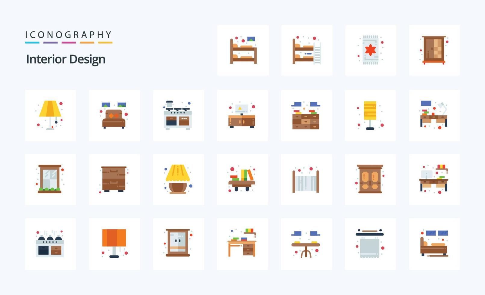 25 Interior Design Flat color icon pack vector