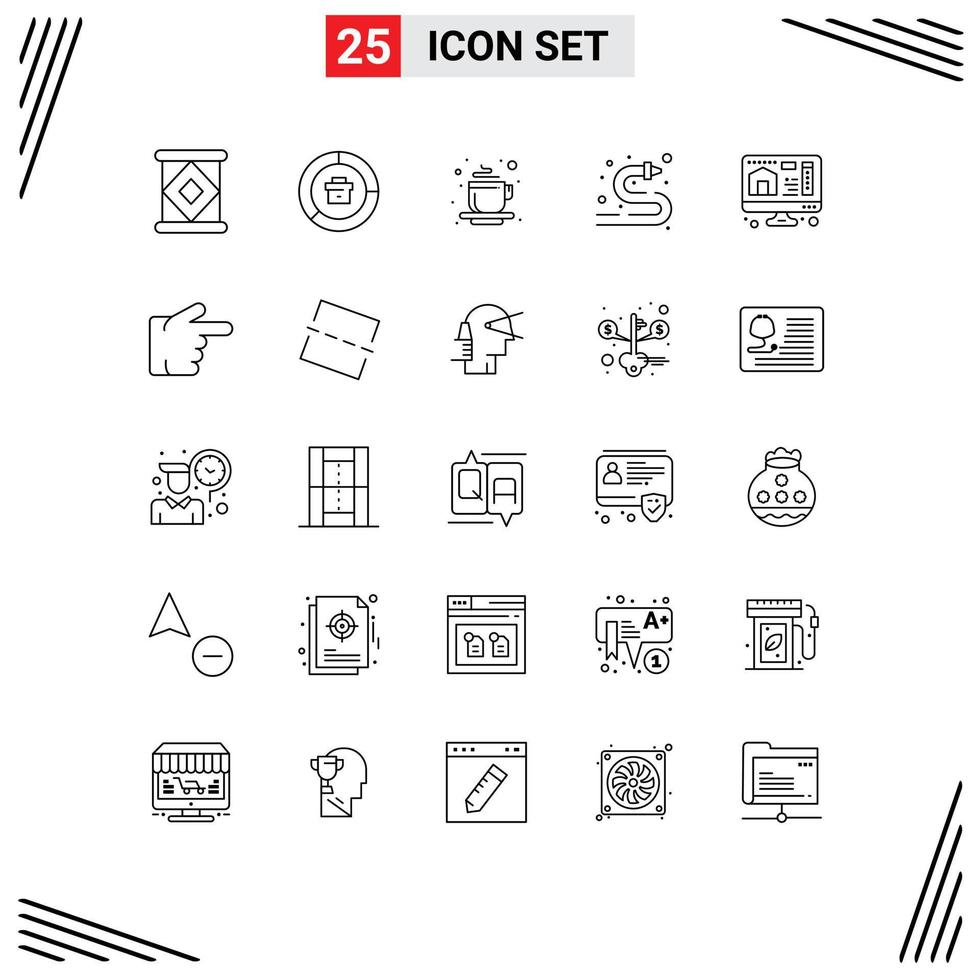 Universal Icon Symbols Group of 25 Modern Lines of printing water hose cup water fire hose Editable Vector Design Elements