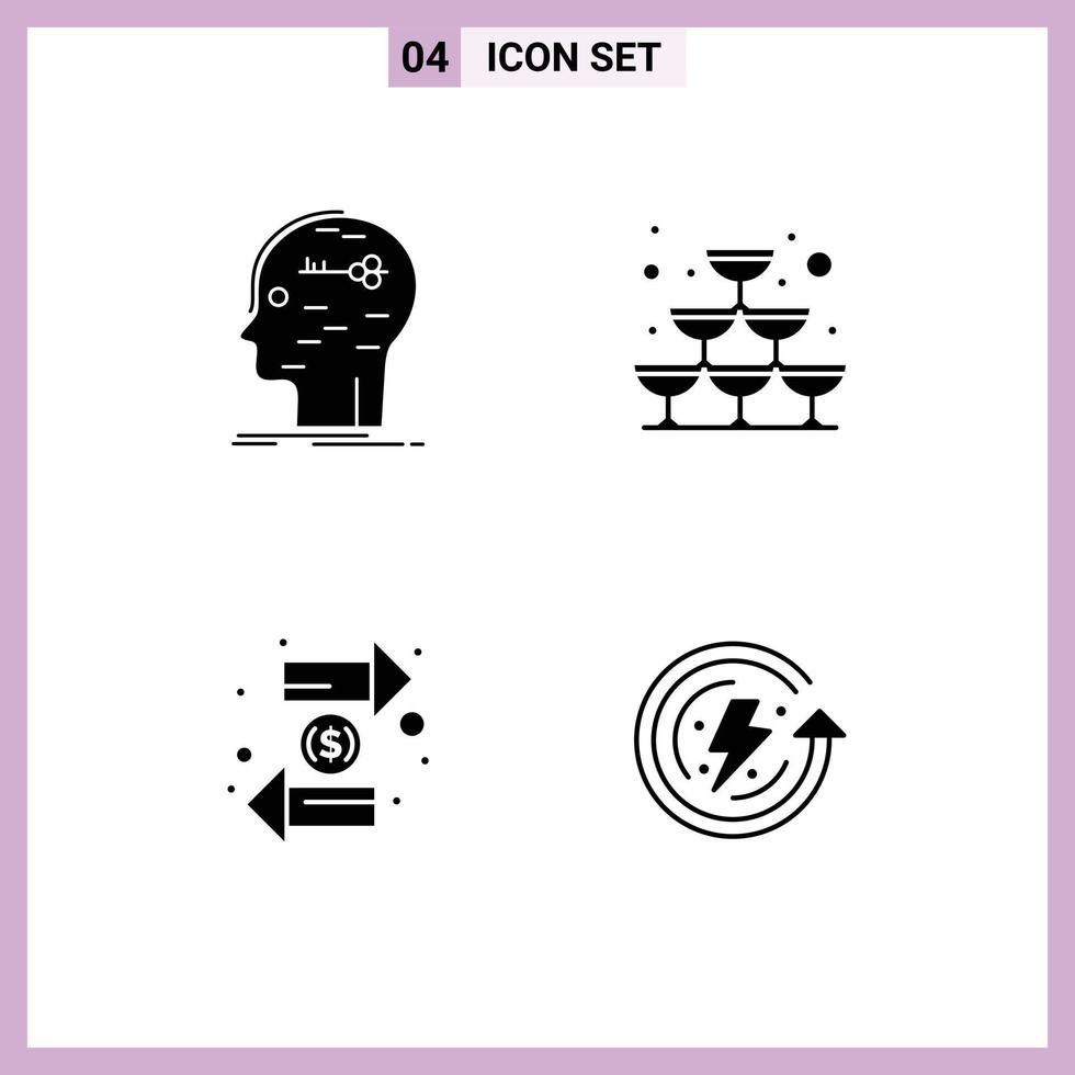 Set of 4 Modern UI Icons Symbols Signs for brain coin key sparkling exchange Editable Vector Design Elements