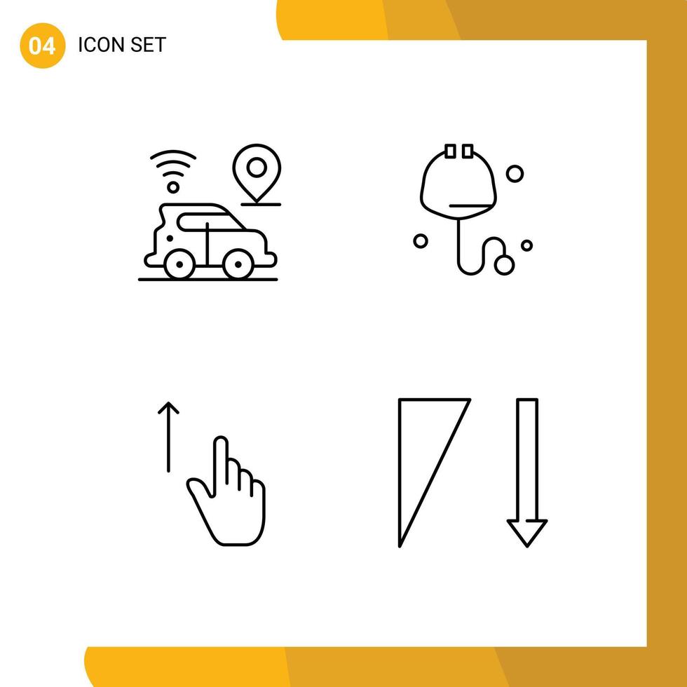 Group of 4 Filledline Flat Colors Signs and Symbols for car gesture technology stethoscope hand Editable Vector Design Elements