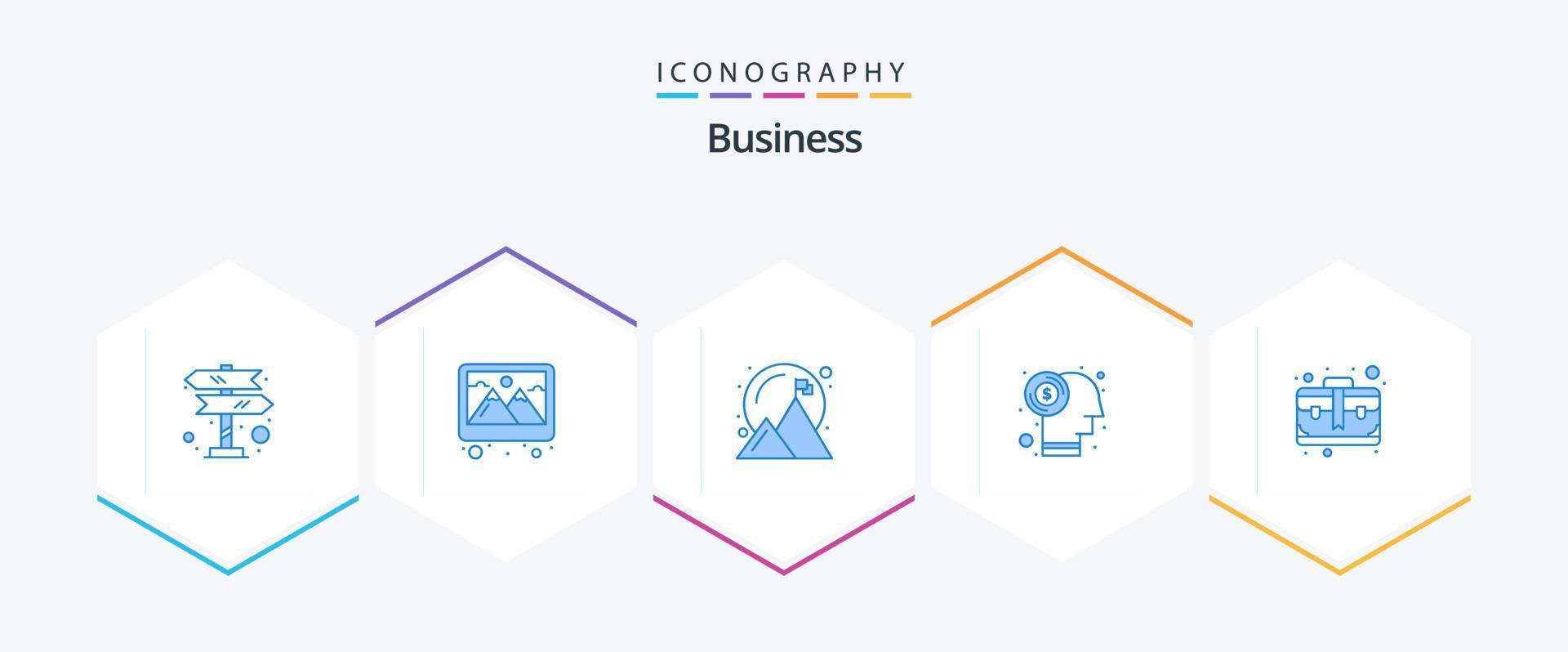 Business 25 Blue icon pack including brief. investment. achieved. dollar. brain vector