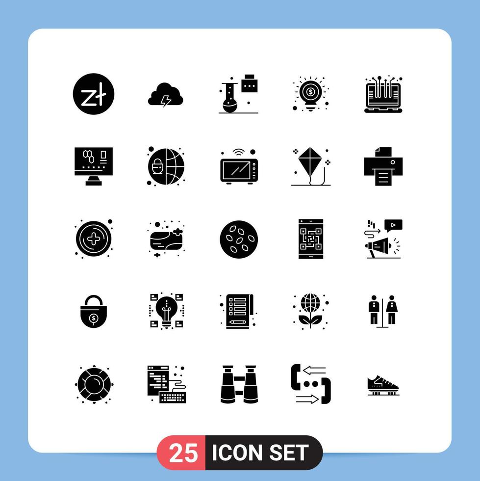 Set of 25 Modern UI Icons Symbols Signs for marketing money sun idea science folder Editable Vector Design Elements