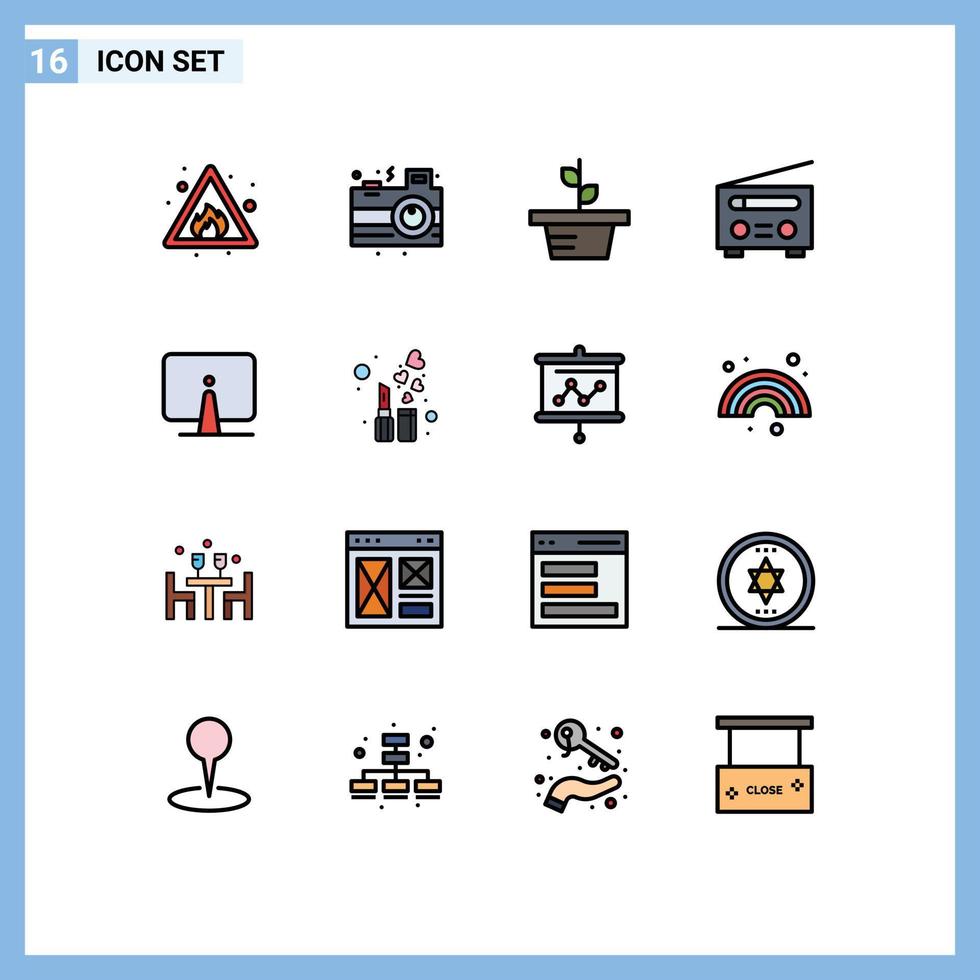 Set of 16 Modern UI Icons Symbols Signs for computer user growth radio device Editable Creative Vector Design Elements