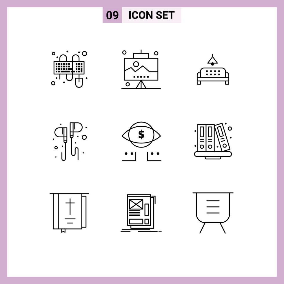 9 Universal Outline Signs Symbols of eye music sofa headset free Editable Vector Design Elements