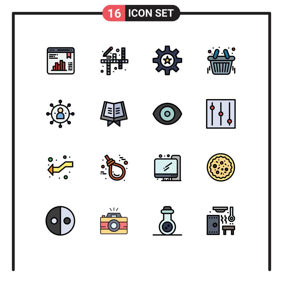 16 Universal Flat Color Filled Lines Set for Web and Mobile Applications business bag hr shopping skill Editable Creative Vector Design Elements