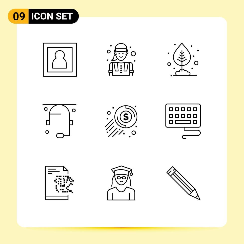 Stock Vector Icon Pack of 9 Line Signs and Symbols for dollar support growth help communication Editable Vector Design Elements