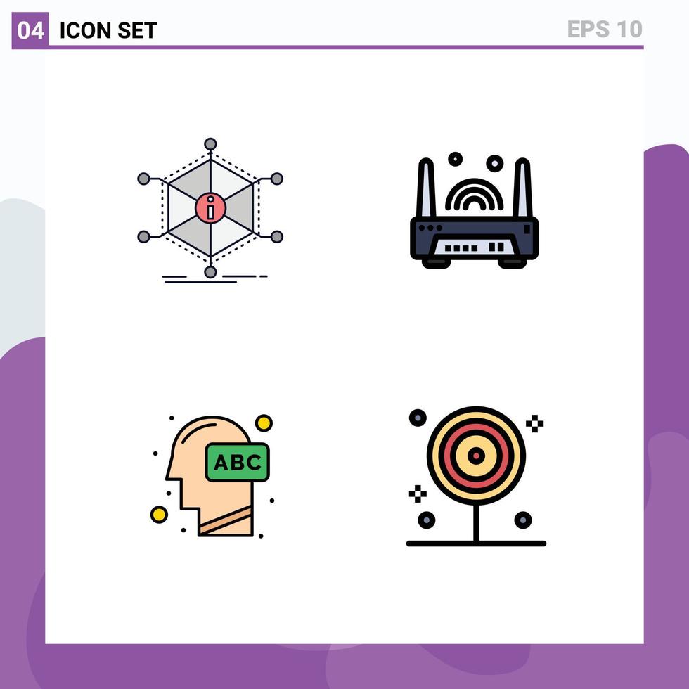 Mobile Interface Filledline Flat Color Set of 4 Pictograms of data education information electronic human Editable Vector Design Elements