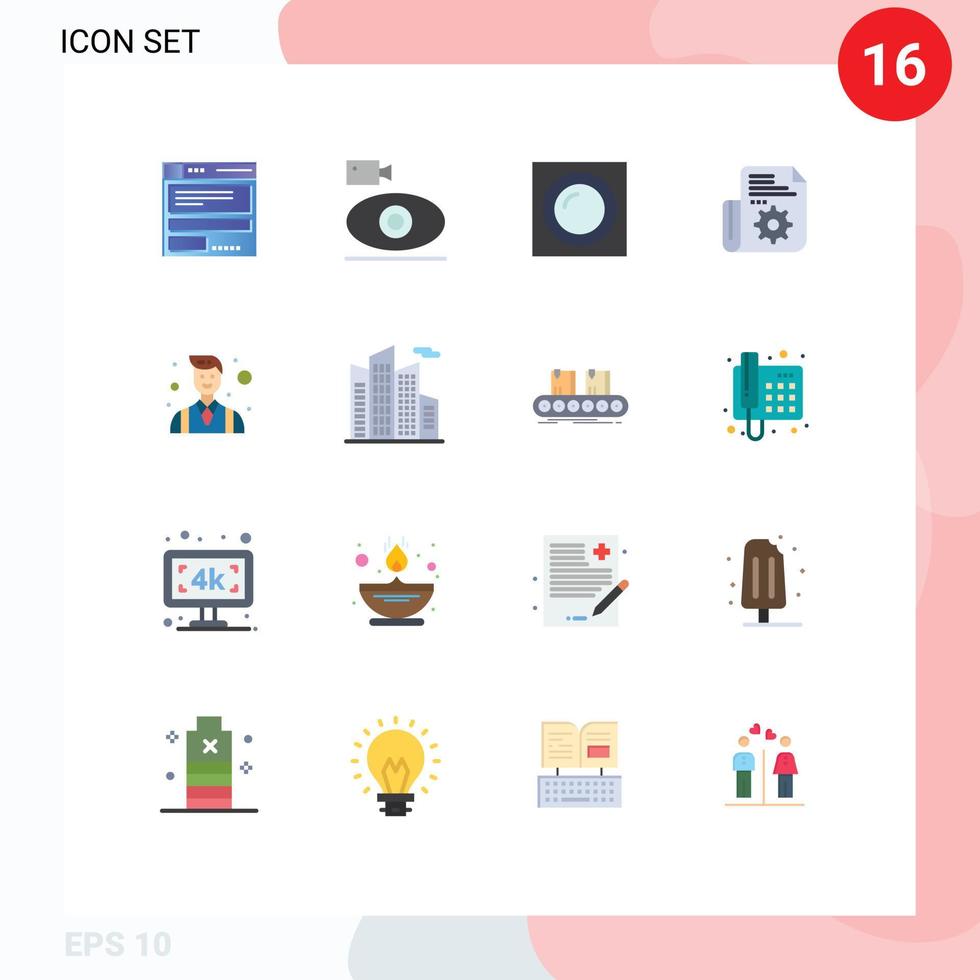 Modern Set of 16 Flat Colors Pictograph of boss setting media folder recessed Editable Pack of Creative Vector Design Elements