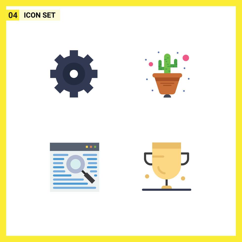 4 Thematic Vector Flat Icons and Editable Symbols of control webpage cactus flower pot achievement Editable Vector Design Elements