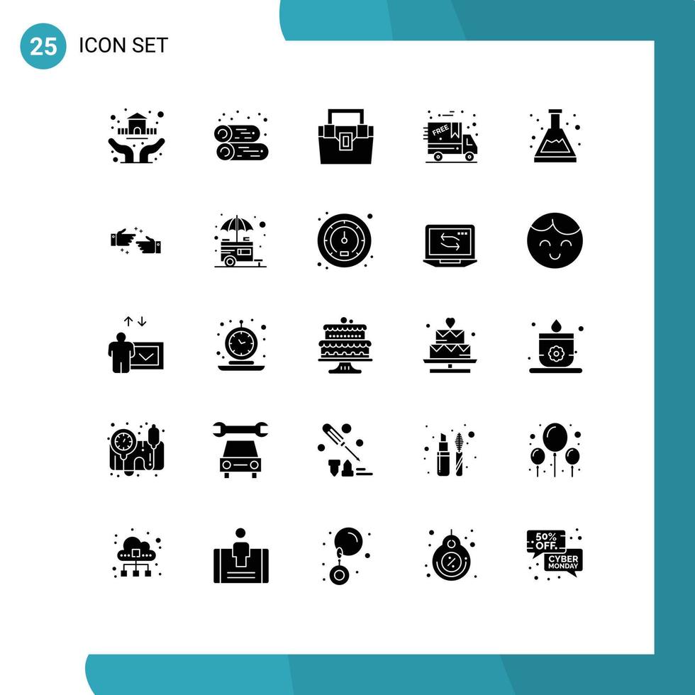 Set of 25 Modern UI Icons Symbols Signs for beaker delivery bag cyber monday toolkit Editable Vector Design Elements