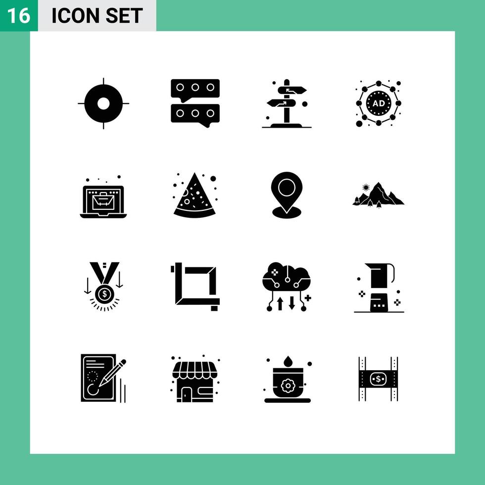 Pack of 16 creative Solid Glyphs of economy laptop sign online marketing Editable Vector Design Elements