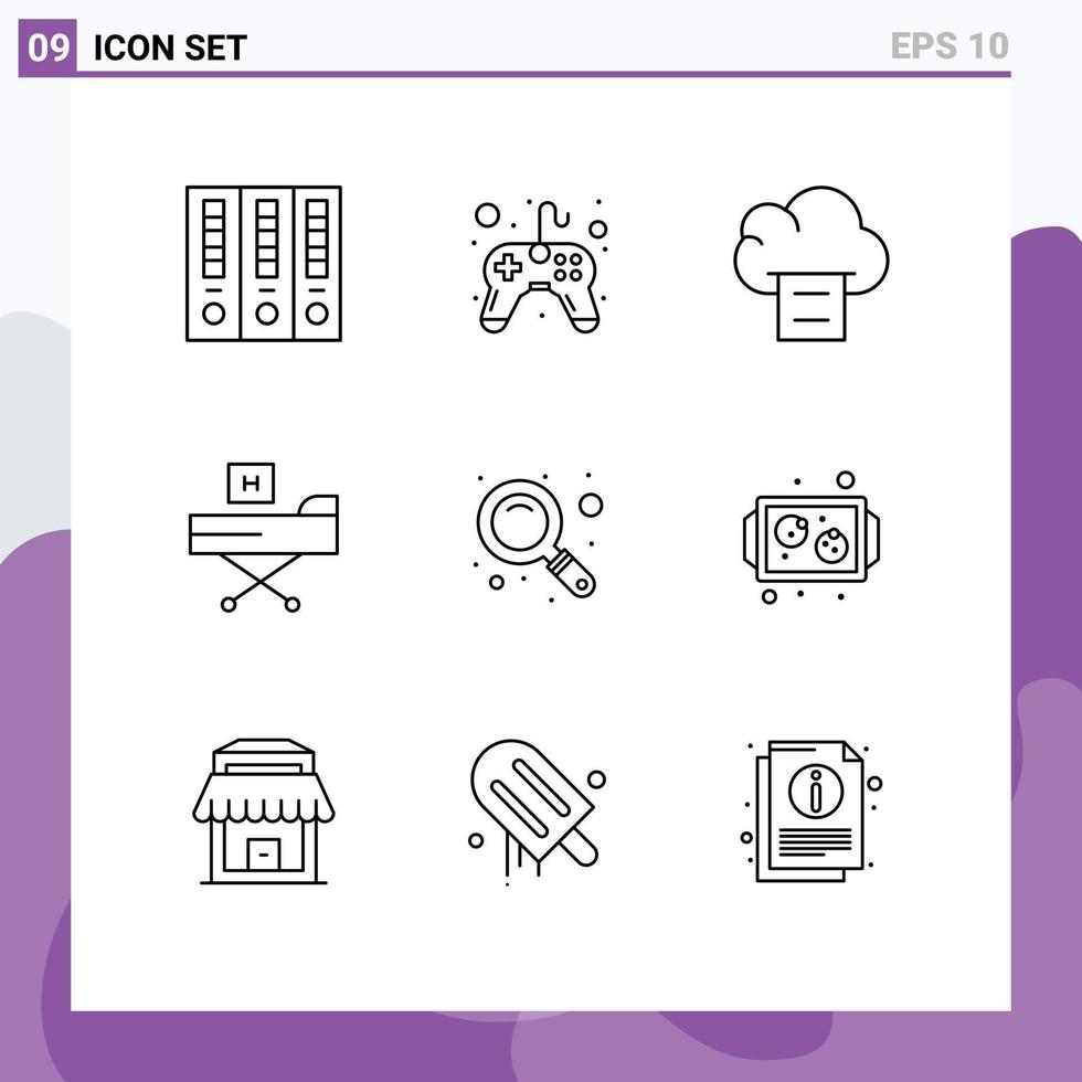Mobile Interface Outline Set of 9 Pictograms of search health cloud form disease Editable Vector Design Elements