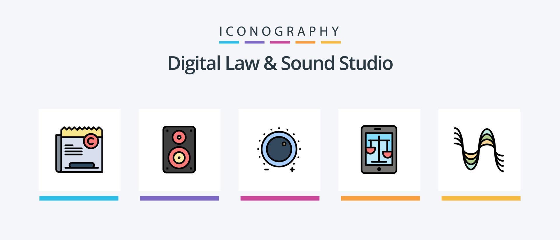 Digital Law And Sound Studio Line Filled 5 Icon Pack Including device. analog. recorder. mixer. controller. Creative Icons Design vector