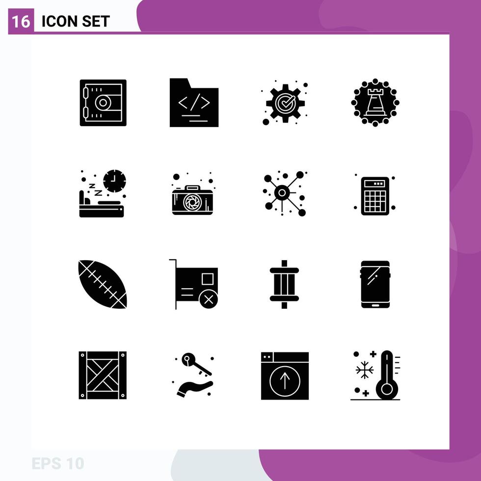 Solid Glyph Pack of 16 Universal Symbols of nutrition bed management strategy tower Editable Vector Design Elements
