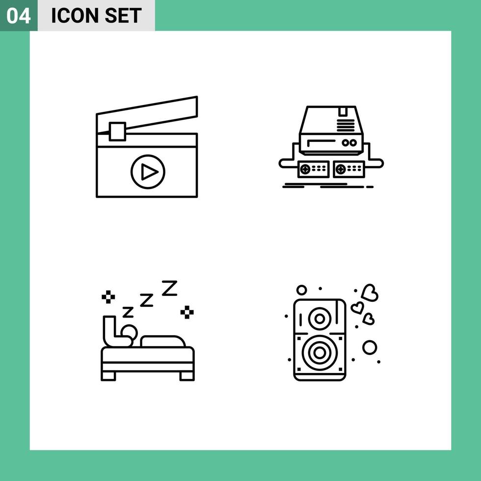 Editable Vector Line Pack of 4 Simple Filledline Flat Colors of film bedroom console pad cleaning Editable Vector Design Elements