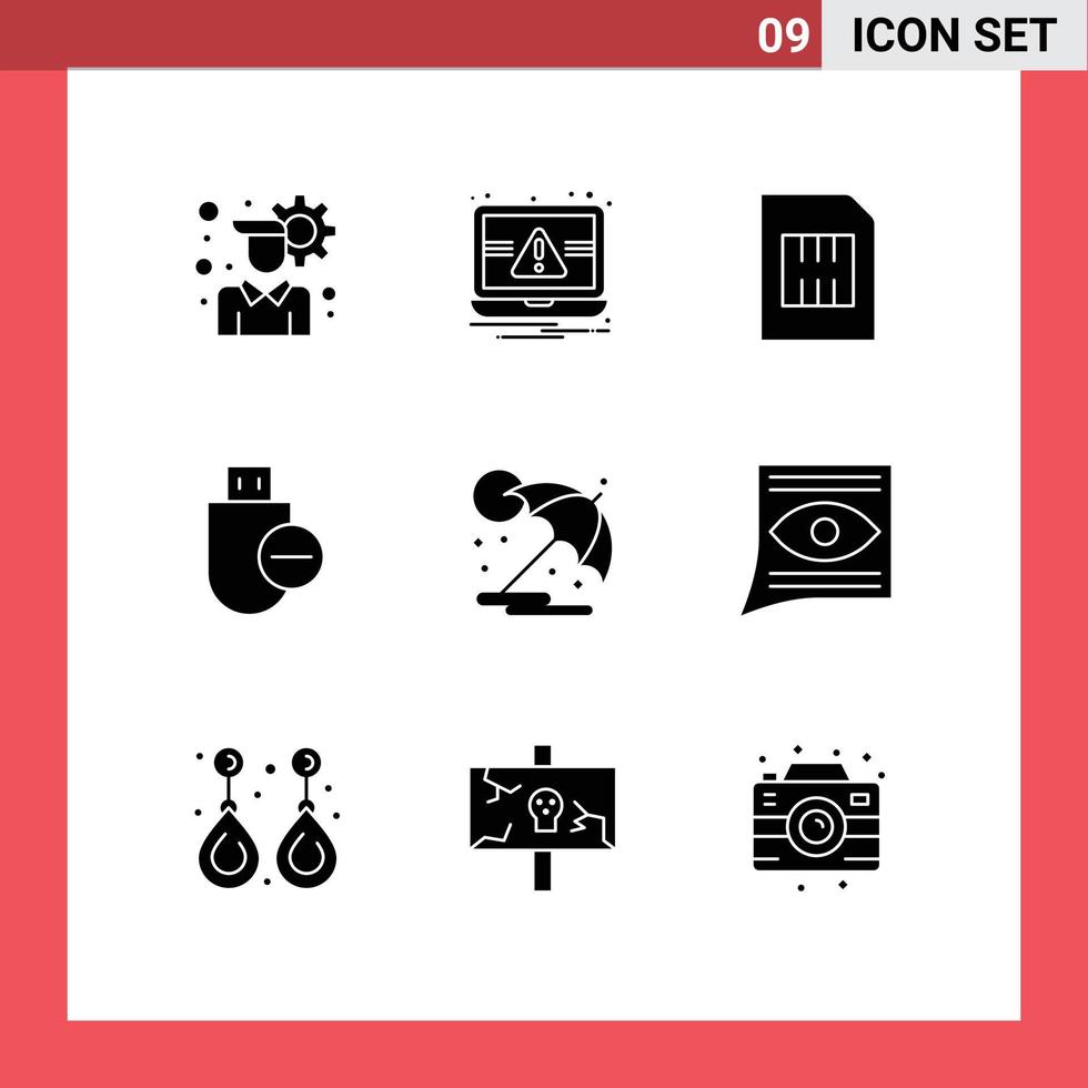 Set of 9 Modern UI Icons Symbols Signs for summer remove cellphone hardware computers Editable Vector Design Elements