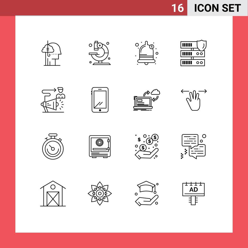 16 Universal Outlines Set for Web and Mobile Applications target security science secure data Editable Vector Design Elements