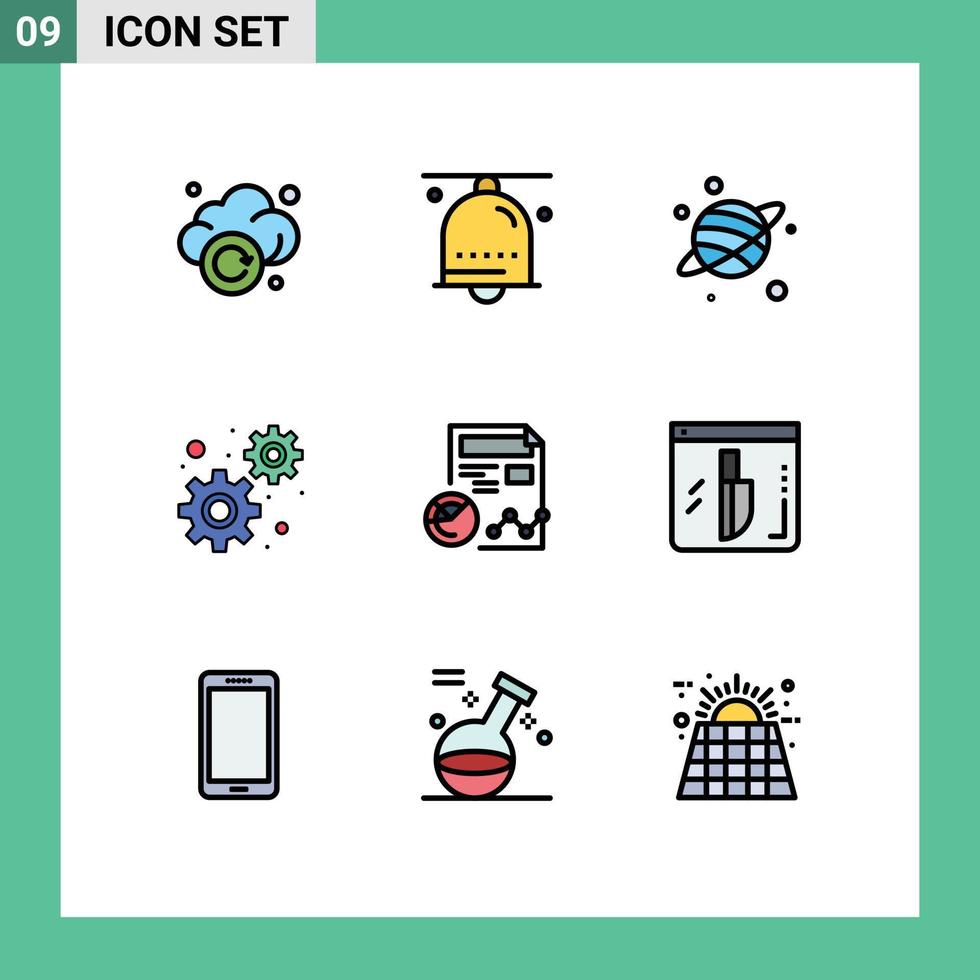 Modern Set of 9 Filledline Flat Colors Pictograph of profile report ring settings development Editable Vector Design Elements
