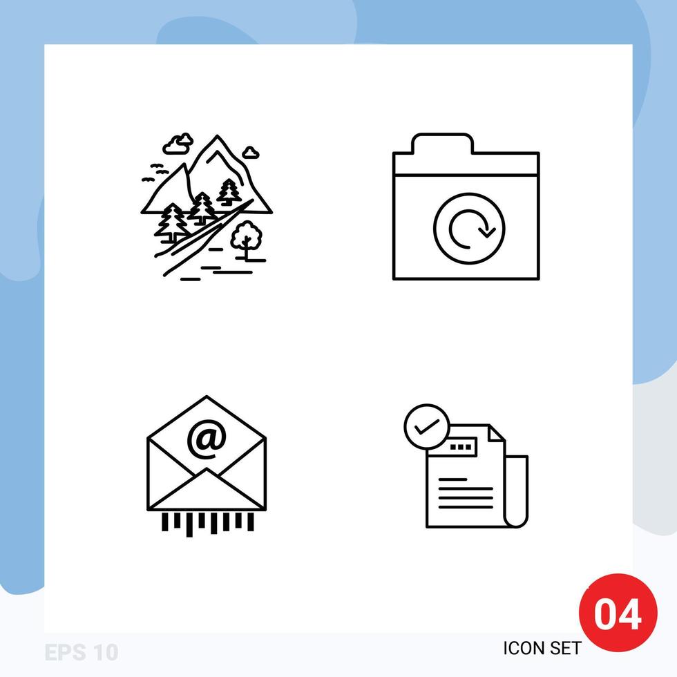 4 Line concept for Websites Mobile and Apps rocks mail mountain refresh business Editable Vector Design Elements
