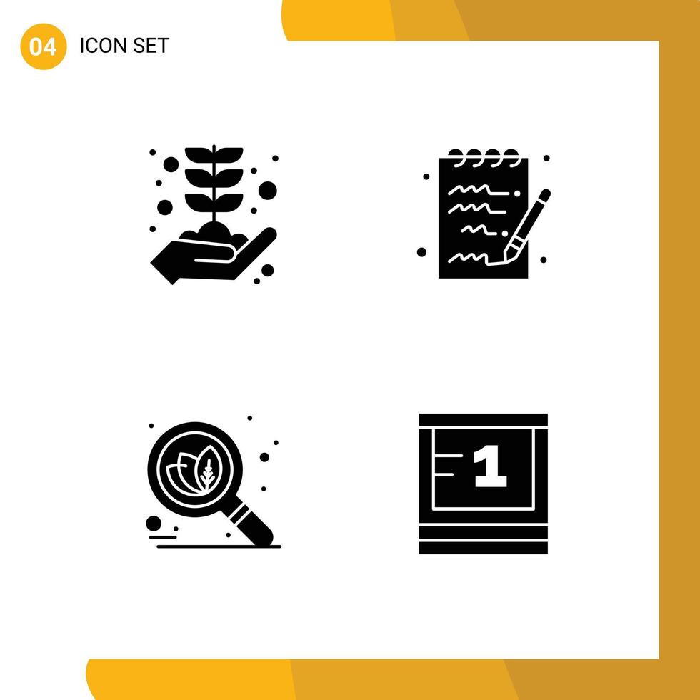 4 User Interface Solid Glyph Pack of modern Signs and Symbols of business seo growth notepad study Editable Vector Design Elements