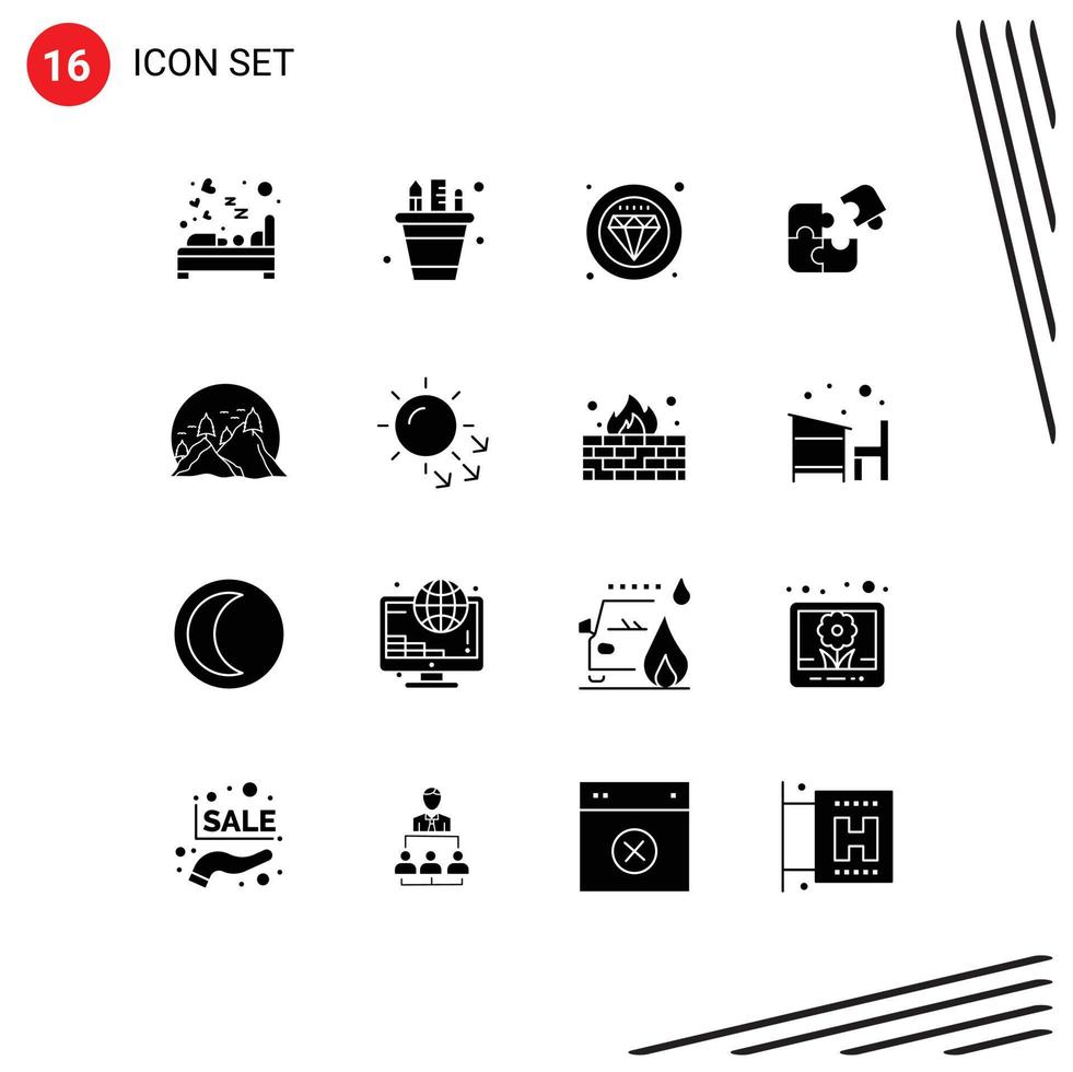 Universal Icon Symbols Group of 16 Modern Solid Glyphs of match business pencil pot puzzle quality Editable Vector Design Elements