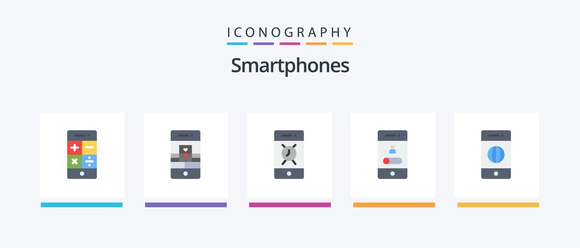 teléfonos inteligentes plano 5 5 icono paquete incluso teléfono. teléfono. cámara web. móvil. teléfono. creativo íconos diseño vector