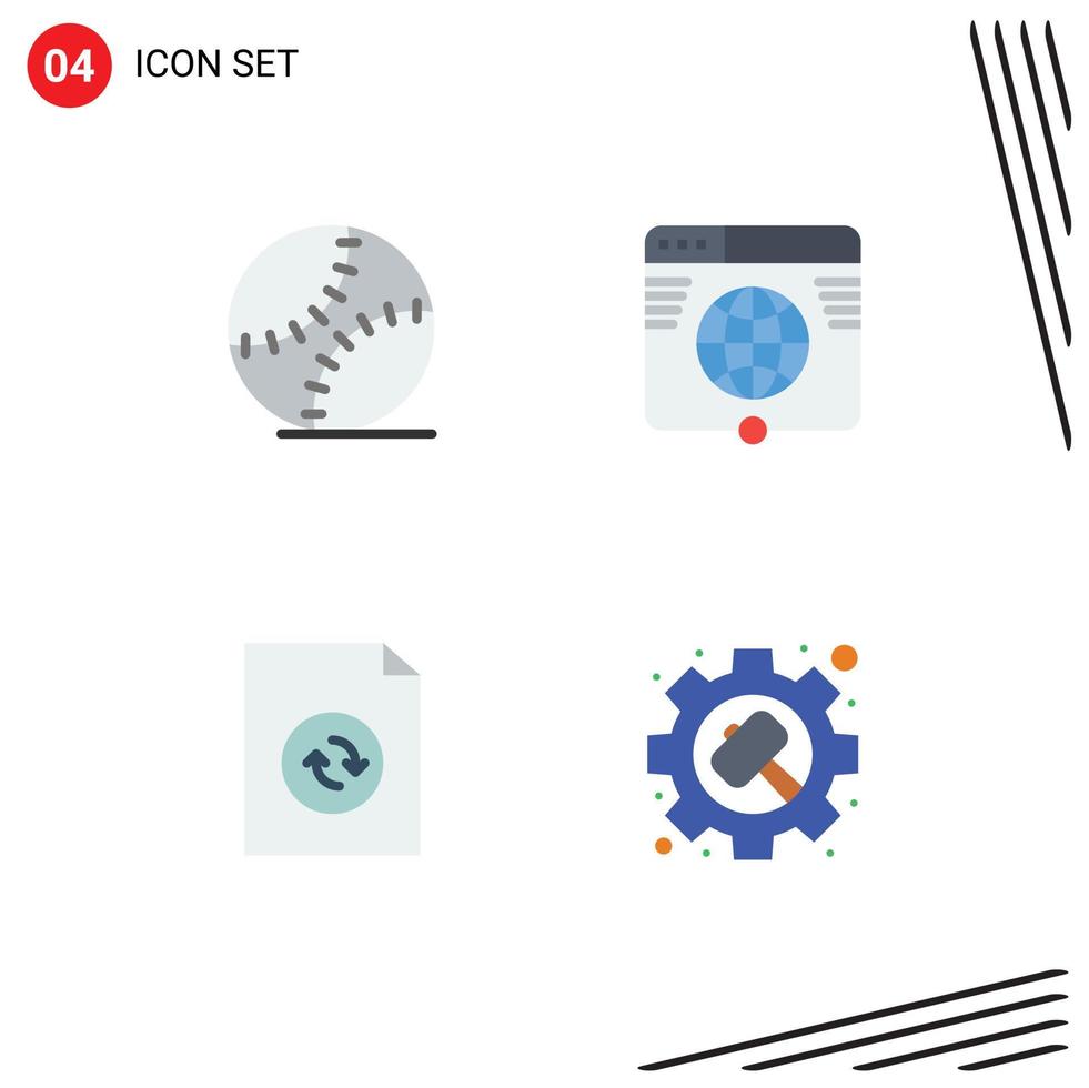 Set of 4 Commercial Flat Icons pack for fathers day document baseball link sync Editable Vector Design Elements