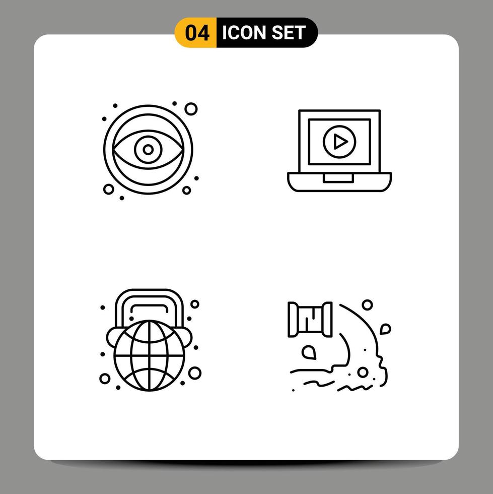 Pack of 4 creative Filledline Flat Colors of design learning tool video headphone Editable Vector Design Elements