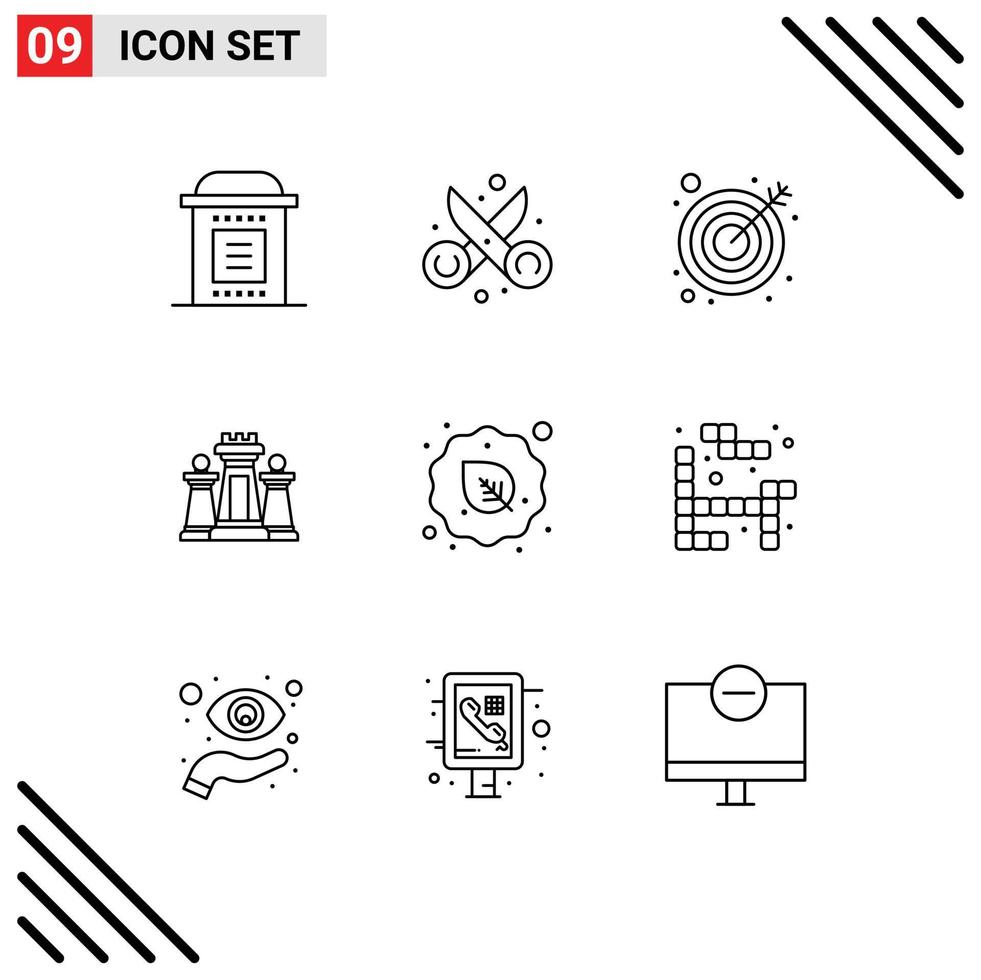 9 Outline concept for Websites Mobile and Apps technology strategy scissor computer target Editable Vector Design Elements