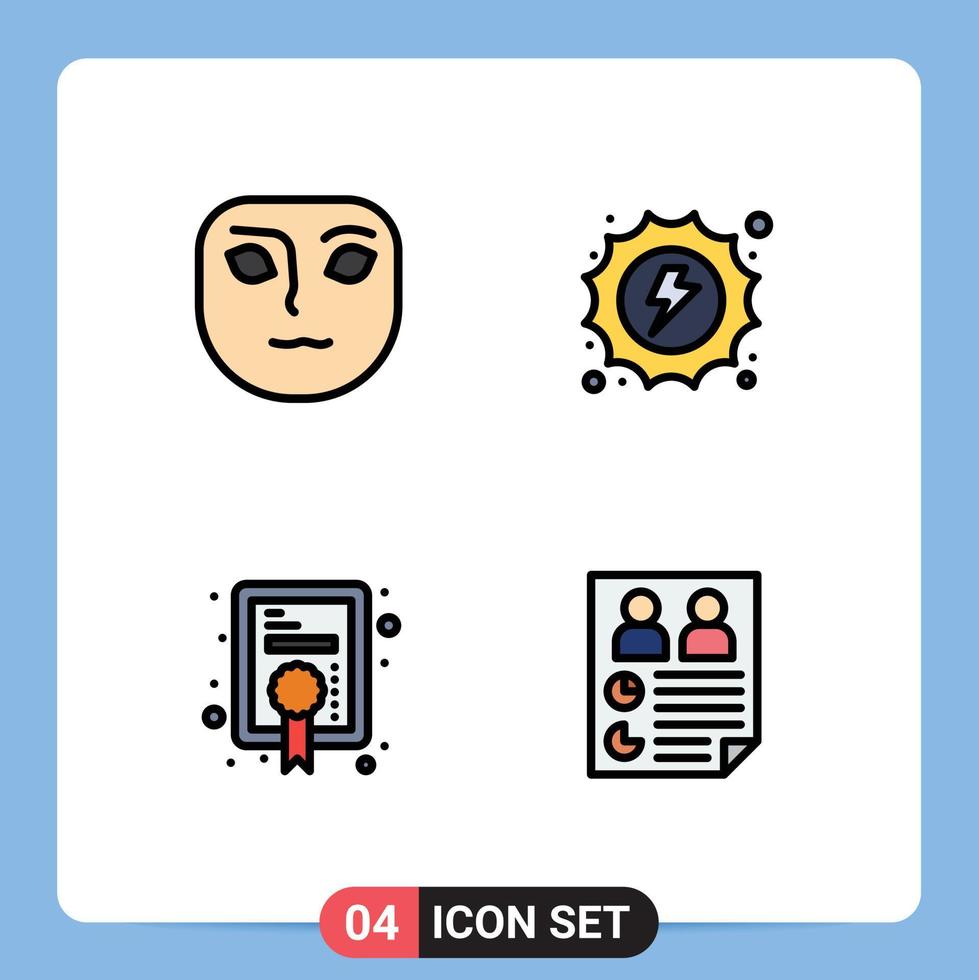 4 Universal Filledline Flat Colors Set for Web and Mobile Applications emotion degree electrical hydropower data Editable Vector Design Elements