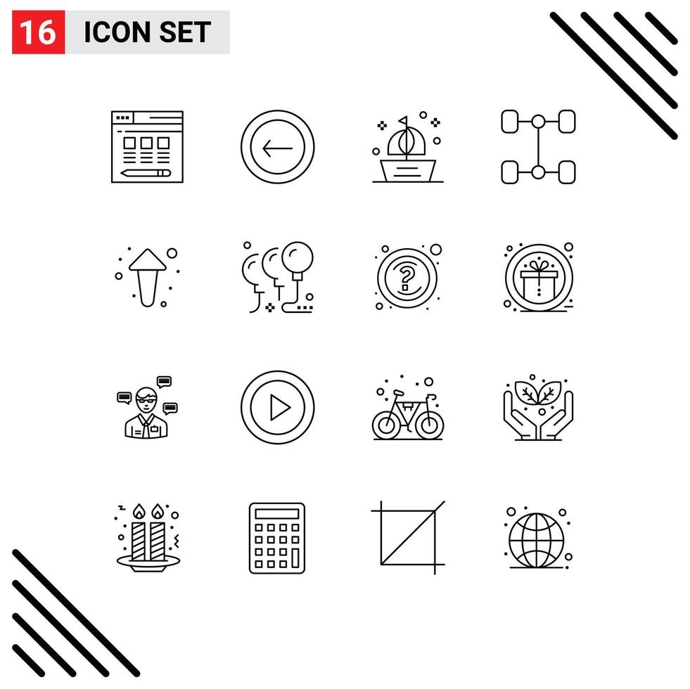 Set of 16 Modern UI Icons Symbols Signs for direction arrows ocean arrow automobile Editable Vector Design Elements