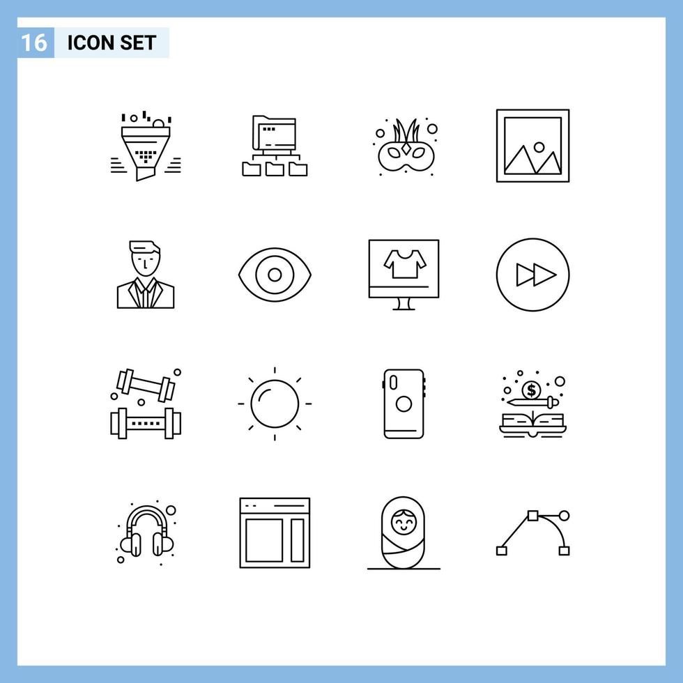 Universal Icon Symbols Group of 16 Modern Outlines of photo furniture computing frame mask Editable Vector Design Elements