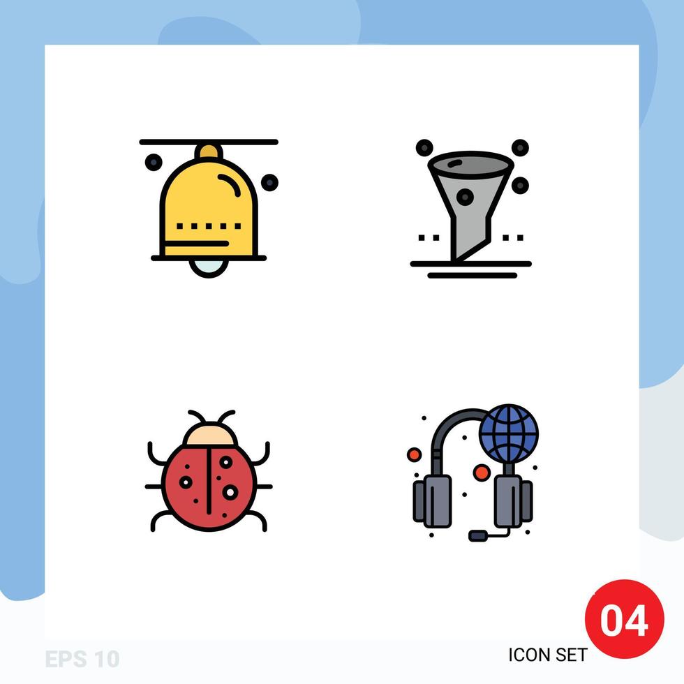 Set of 4 Modern UI Icons Symbols Signs for alarm cute notification filter ladybug Editable Vector Design Elements