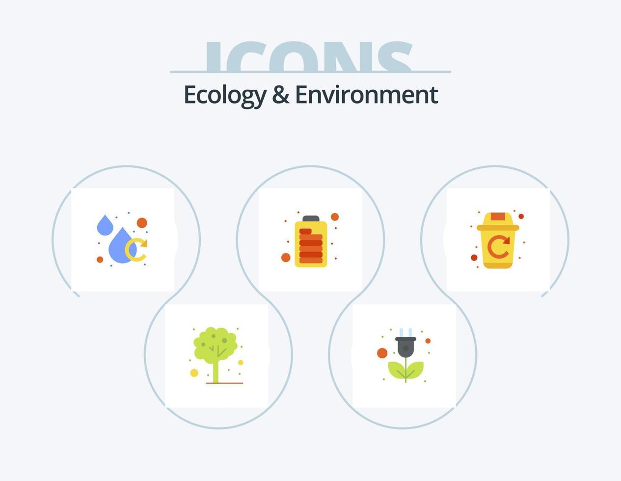 ecología y ambiente plano icono paquete 5 5 icono diseño. reciclar. mejoramiento. agua. motor. batería vector